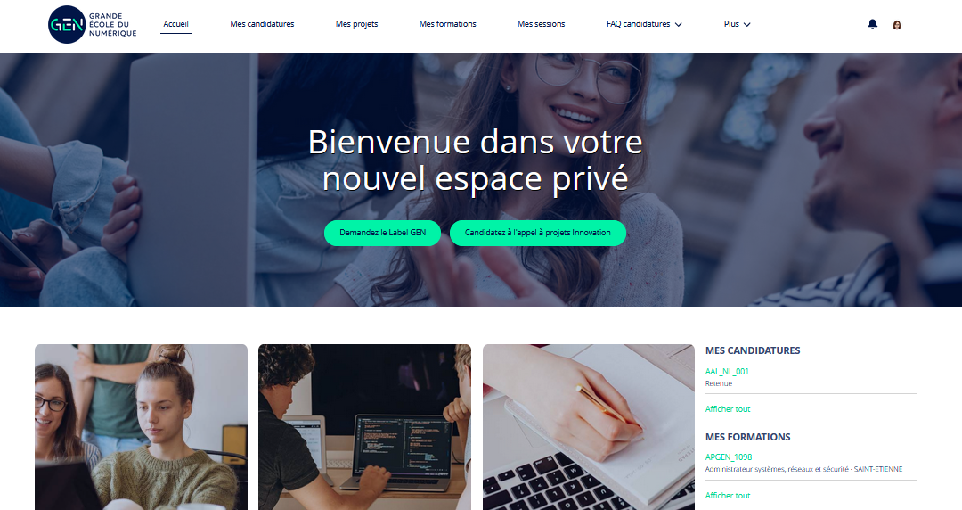 Capture d'écran espace privé