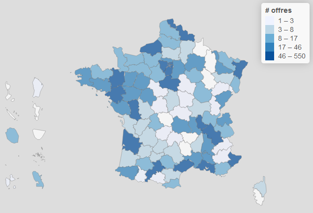 Carte des offres d'emploi dans la famille Gestion/Pilotage/Stratégie en septembre 2024